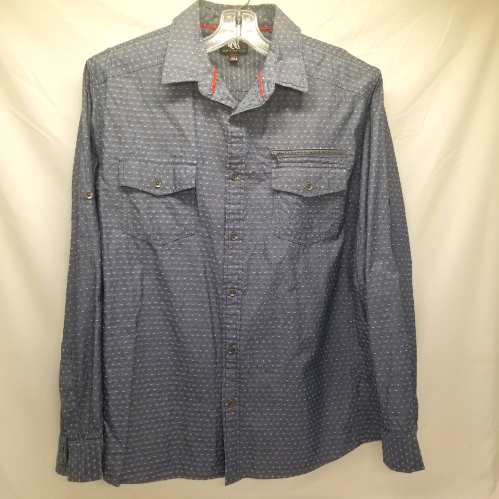 Rock & Republic Mens Shirt Size XXL Gray White Long Sleeve Button Up
